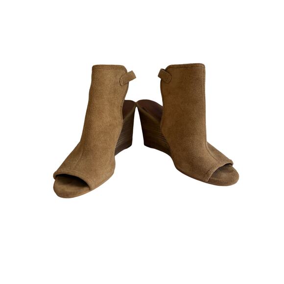 Lucky Brand Lisza Tan Suede Slingback Open Toe Bootie Wedge 8.5 - Picture 4 of 10